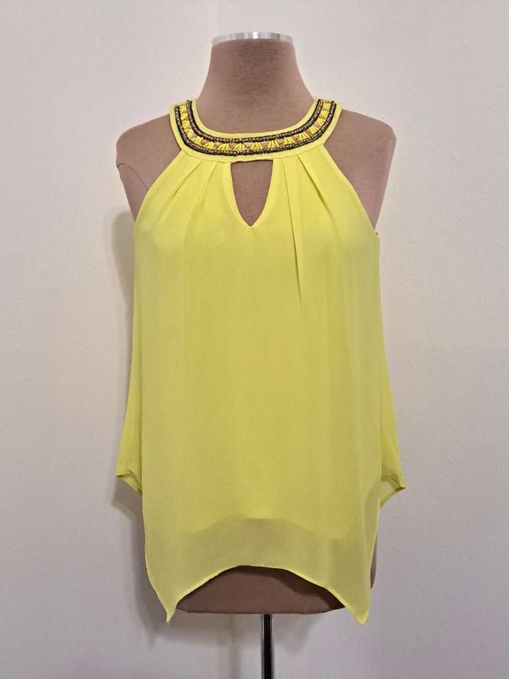 by & by Women's Lining Rhinestones Tank Top Yellow Color Size S